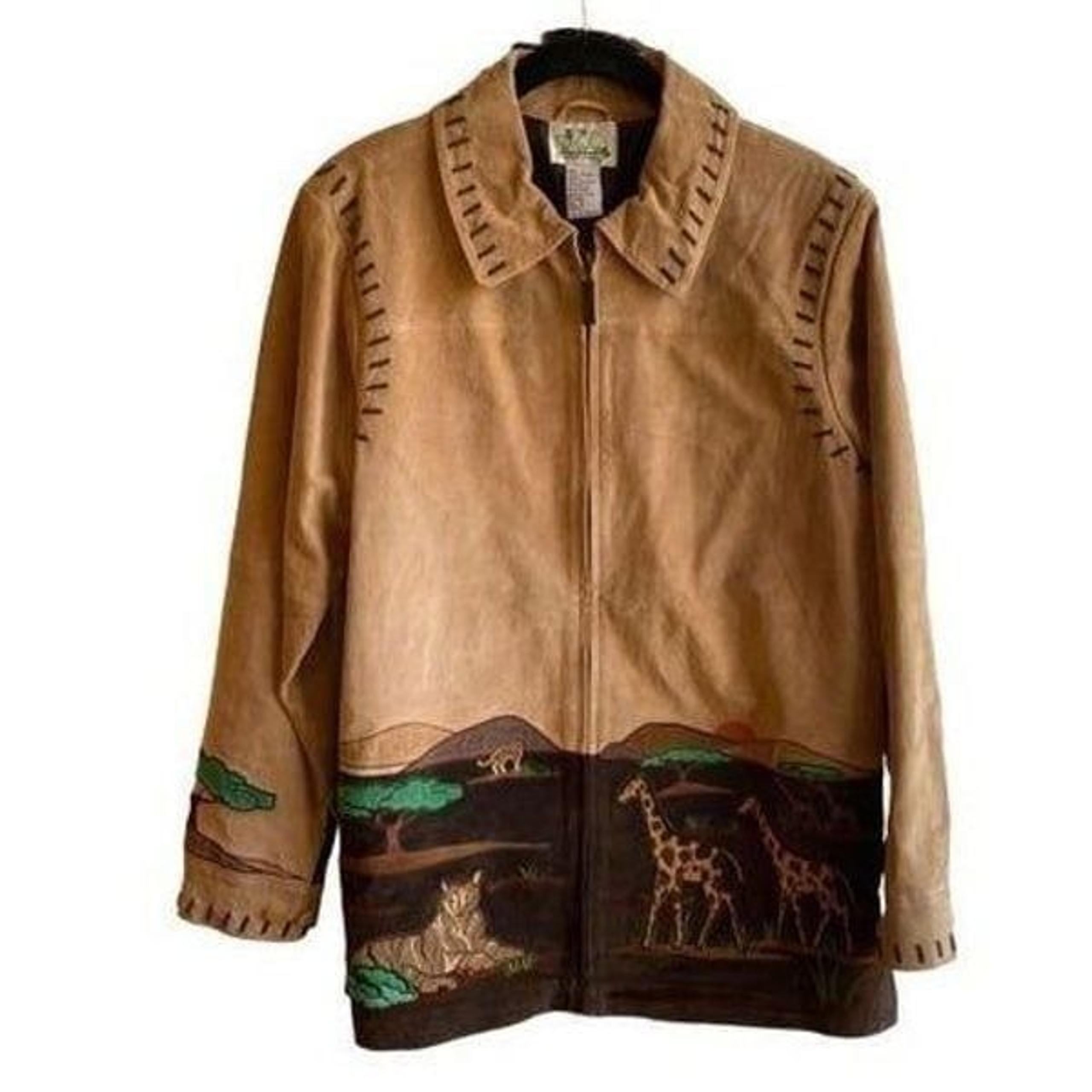 Vintage Quacker factory safari animal, leather suede jacket size XS