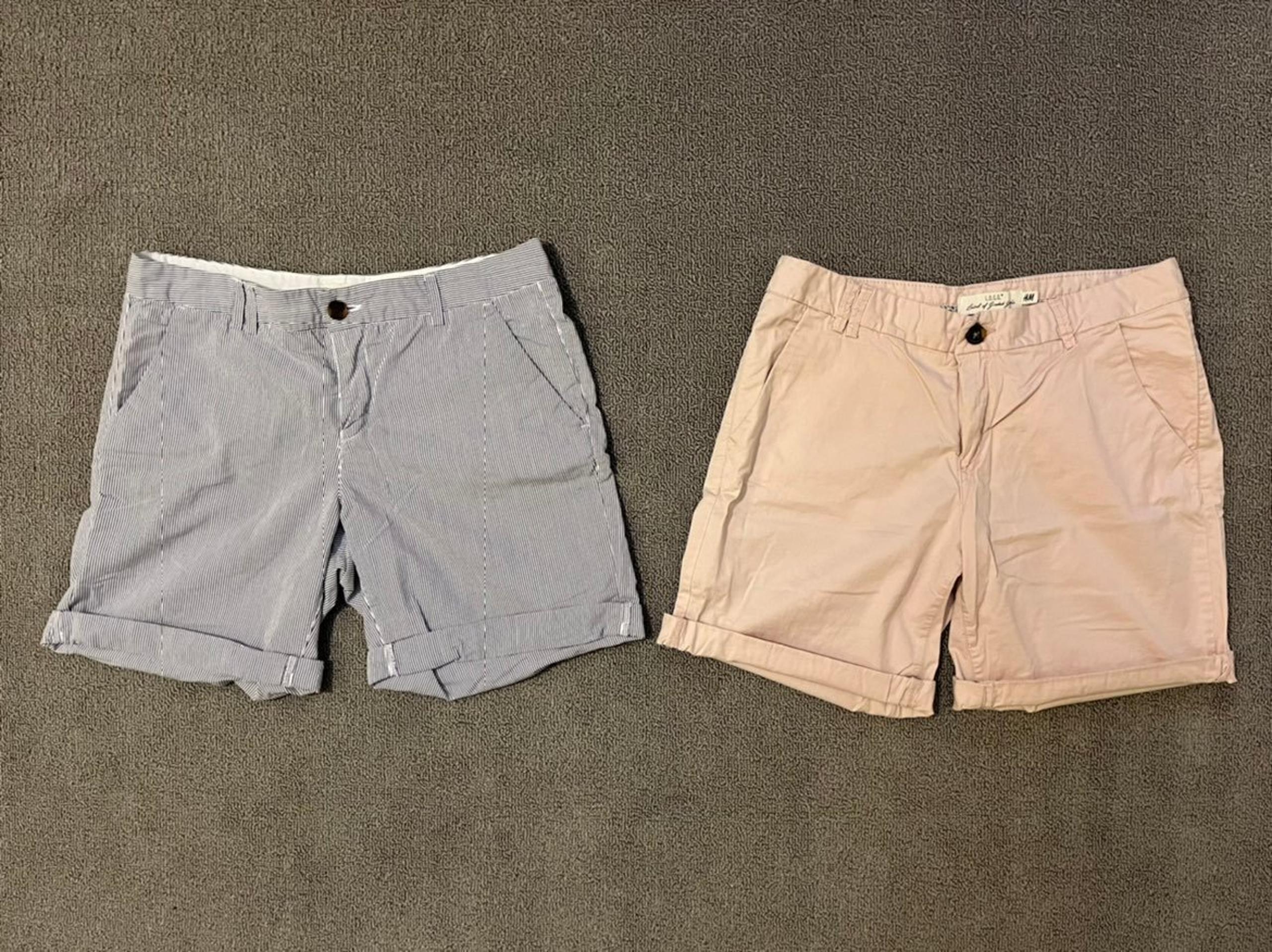 H&M Womens Bermuda Shorts Blue And White Stripe Light Pink Size 8