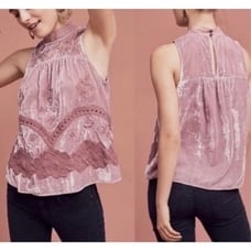 Anthropologie Floreat Halter Tank Top Velvet Burnout Women Size 0 XS Pink Fairy