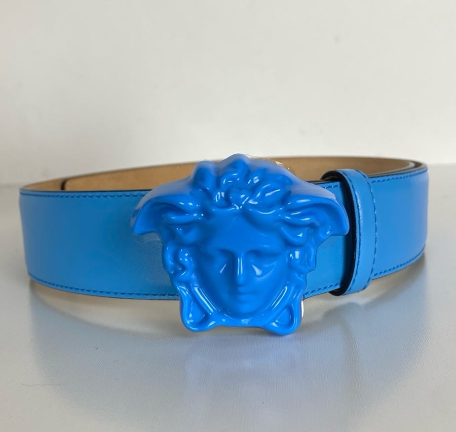 425 Versace Medusa-Buckle Blue Slim Leather Belt 95/38