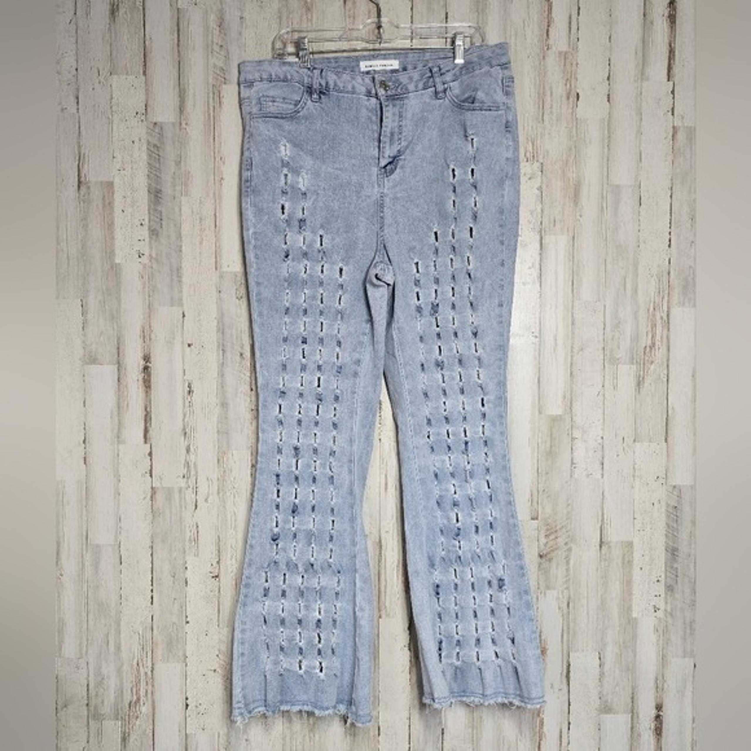 Almost Famous Thrashed Distressed Wide Leg Jeans Plus 16 Stretch Boho