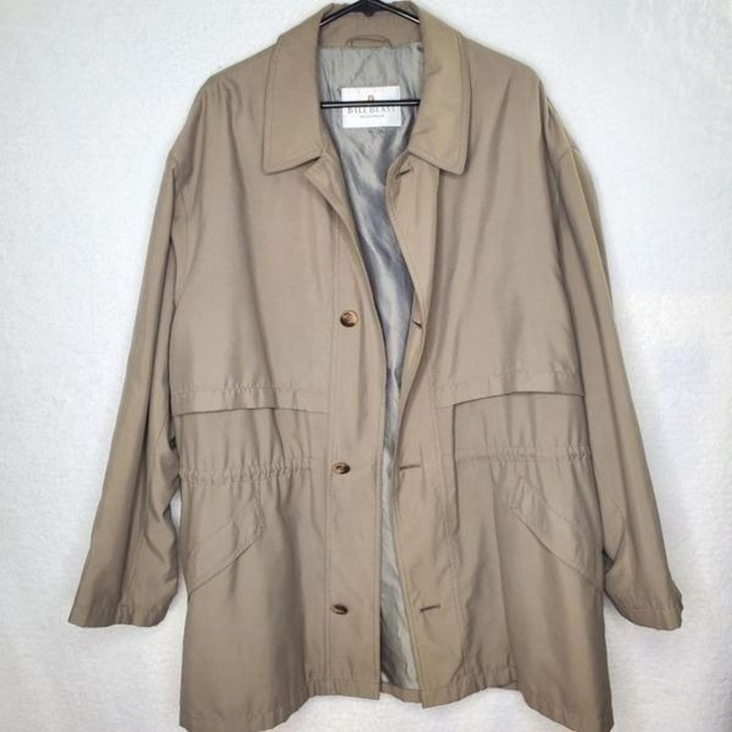Bill Blass Men's Jacket Coat Trench Beige Khaki Button Up Pockets Microfiber