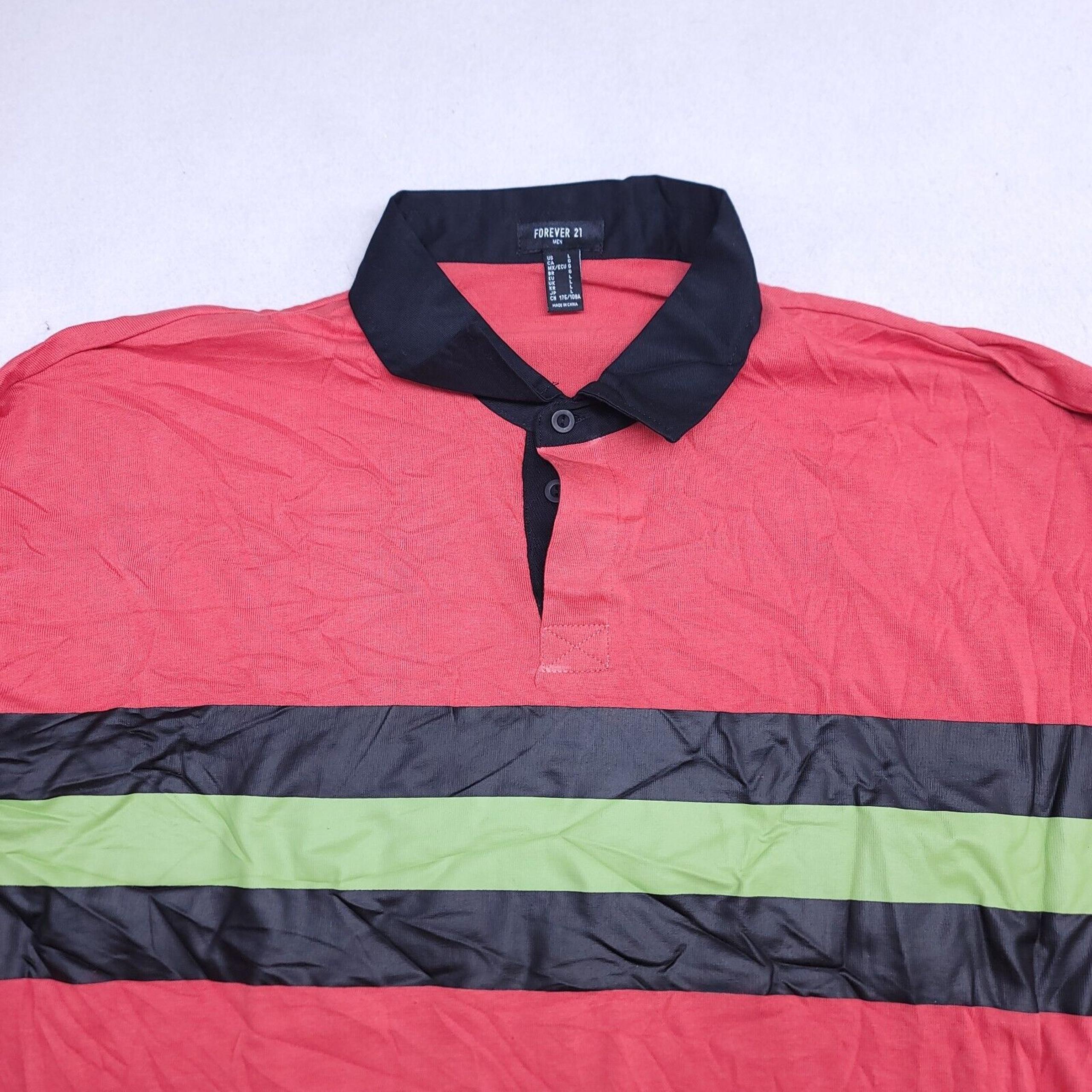 Forever 21 Casual Long Sleeve Collared Polo Shirt Adult Mens Size Large L Red