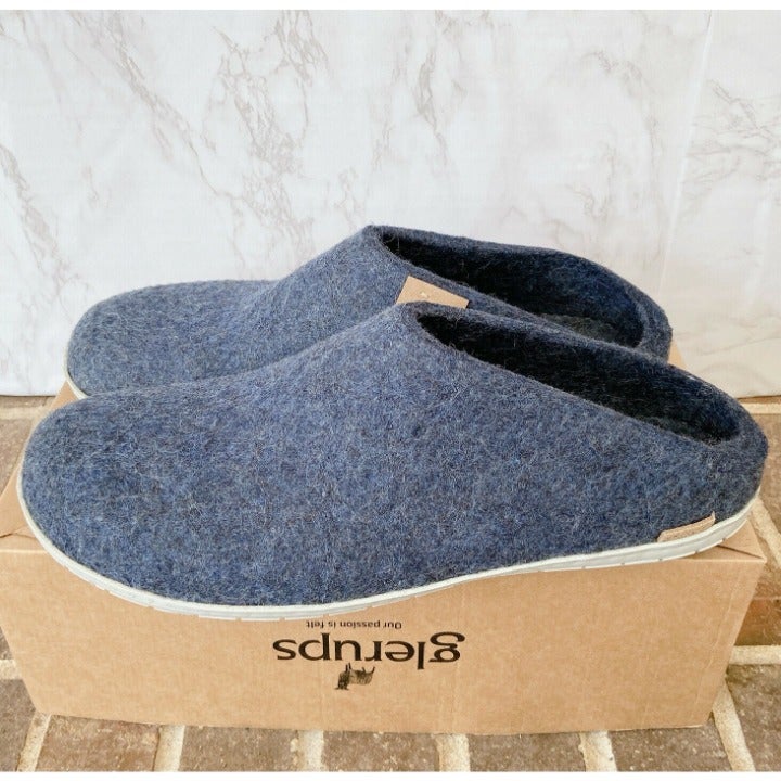 Glerups Wool Slip On Rubber Outsole Mens US 12 EU 46 Denim/ Gray Rubber