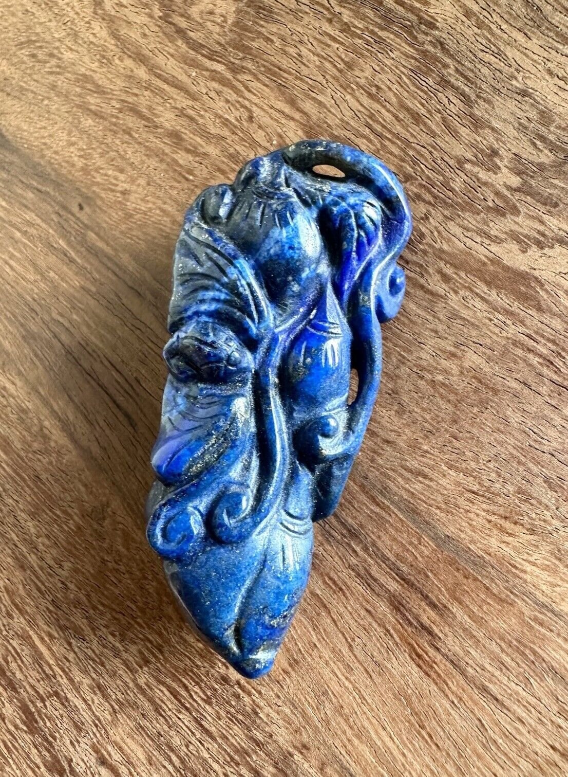 Carved Chinese Export Antique Blue Lapis Lazuli Gourd Fruit Pendant Amulet