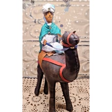 Handmade Leather Stuffed Figurine Middle East Sculpture Art Rider on a Camel