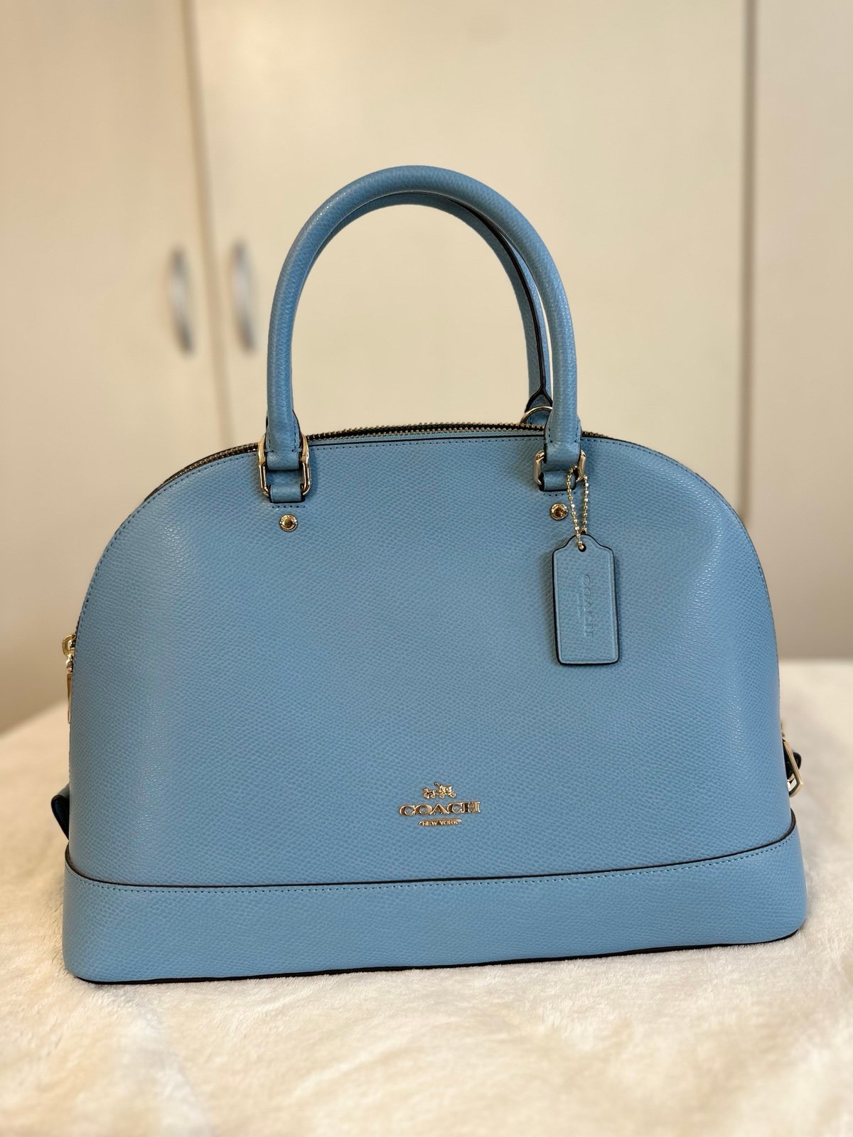 NWT COACH SIERRA SATCHEL IN CROSSGRAIN LEATHER Large Size Sky Blue (F37218)