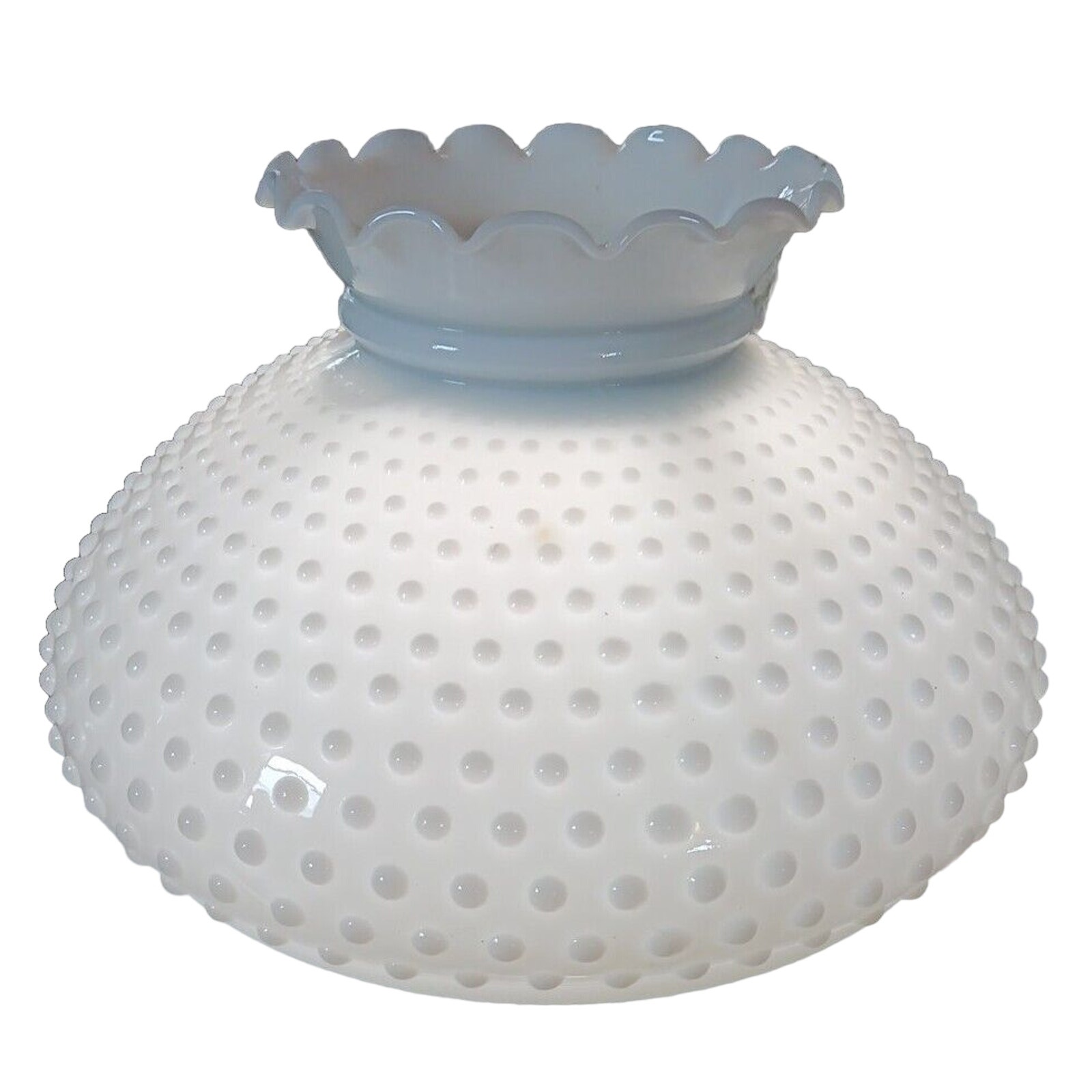 MCM Large 11.75 Milk Glass Hobnail White Crimped Hurricane Oil Lamp Shade HTF