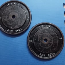 Old School Vintage York Barbell Standard Weight Plates 25lbs.(Two) 50lbs. Total