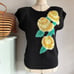 Vintage 80s Jimmy Garcia Yellow Rose Black Knit Pullover Sweater Medium