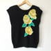 Vintage 80s Jimmy Garcia Yellow Rose Black Knit Pullover Sweater Medium