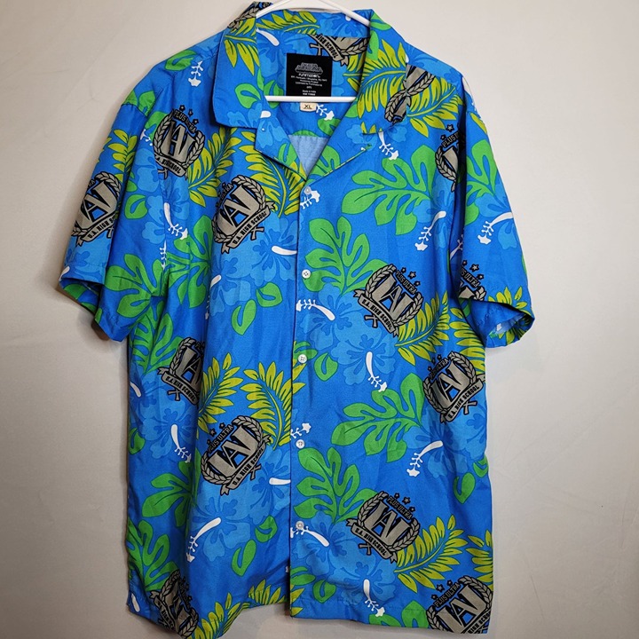 My Hero Academia Hawaiian Style Shirt Novelty Print Blue Green Floral Size XL