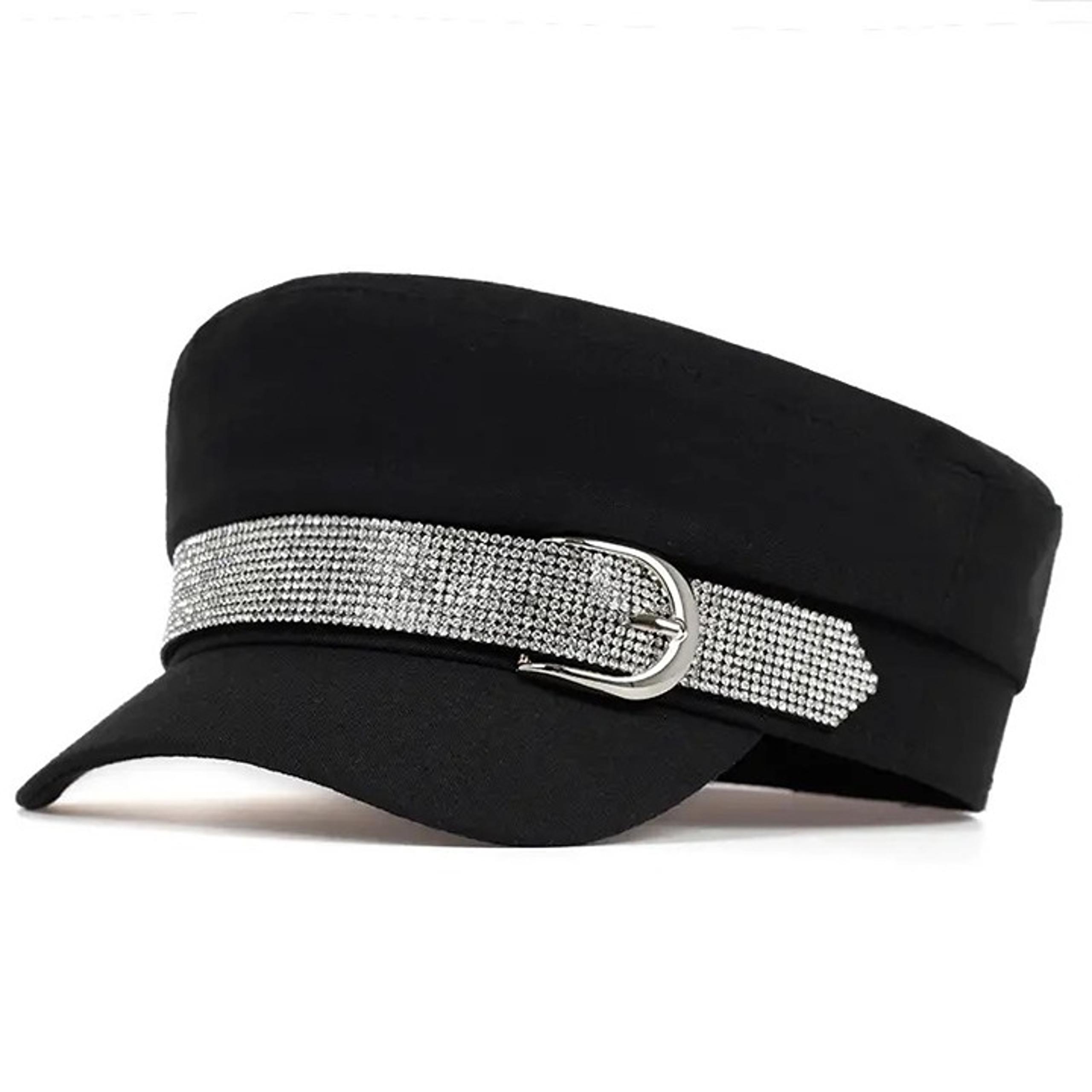 Women's Diamond Studded Beret Cap, Outdoor & Casual, Business, Party, Black