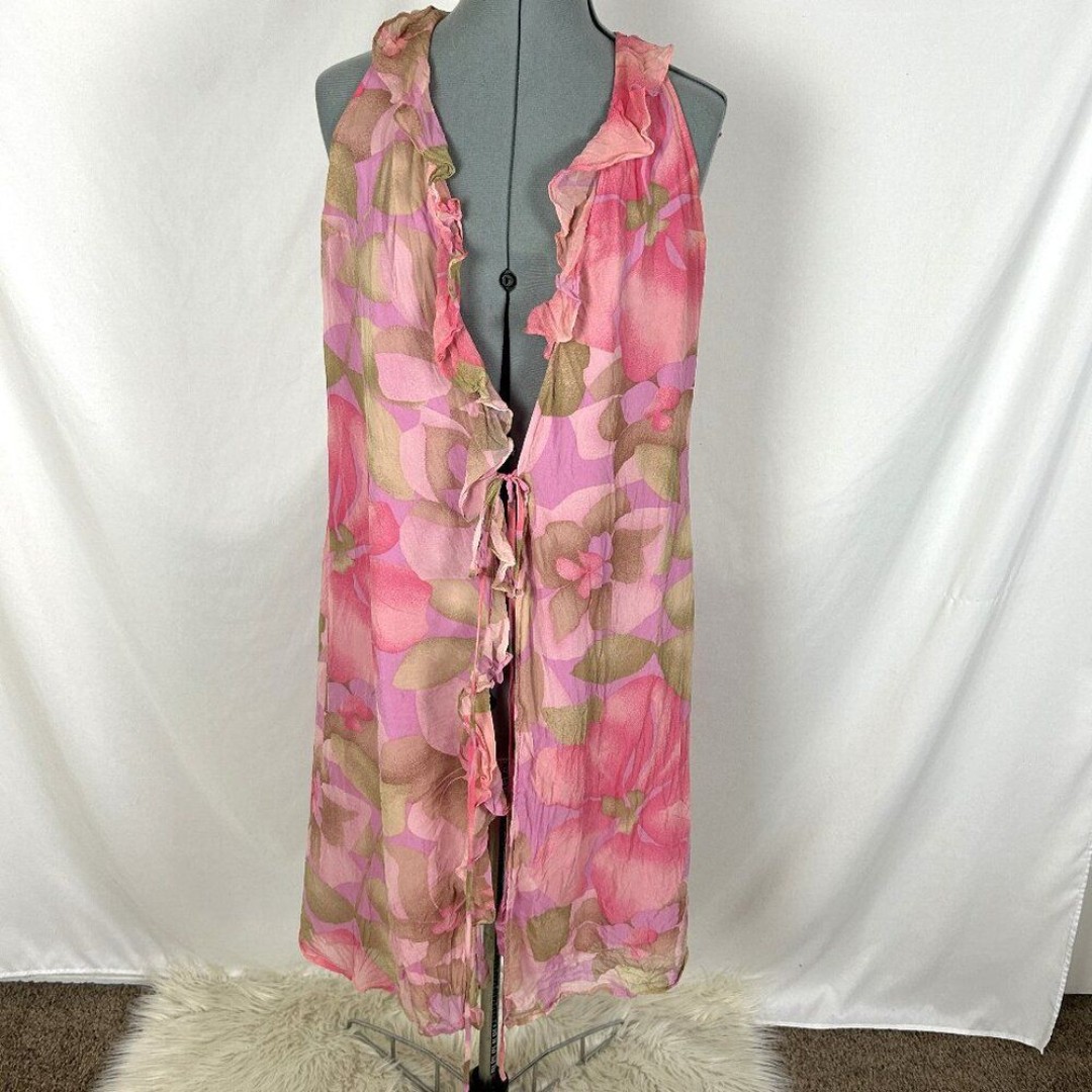 The Limited SILK Sleeveless Coverup Robe 4 Women's Ruffle Floral Pink