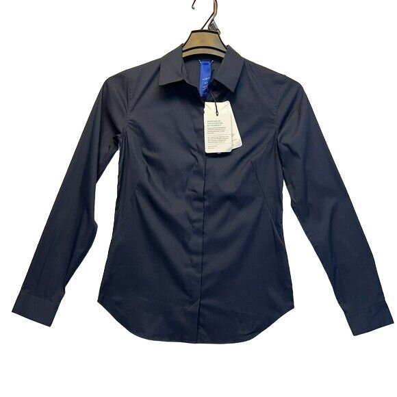 KIT and ACE Women Long Sleeve Button Down Shirt Navy Blue SIze XS keep Cool