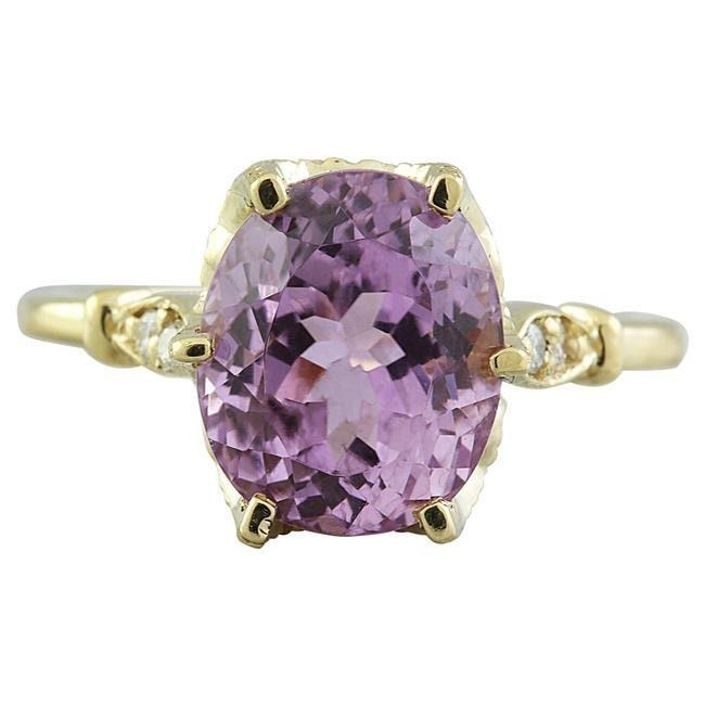 3.45Ct Natural Oval Purple Amethyst & Diamond Solitaire Ring 14k Yellow Gold
