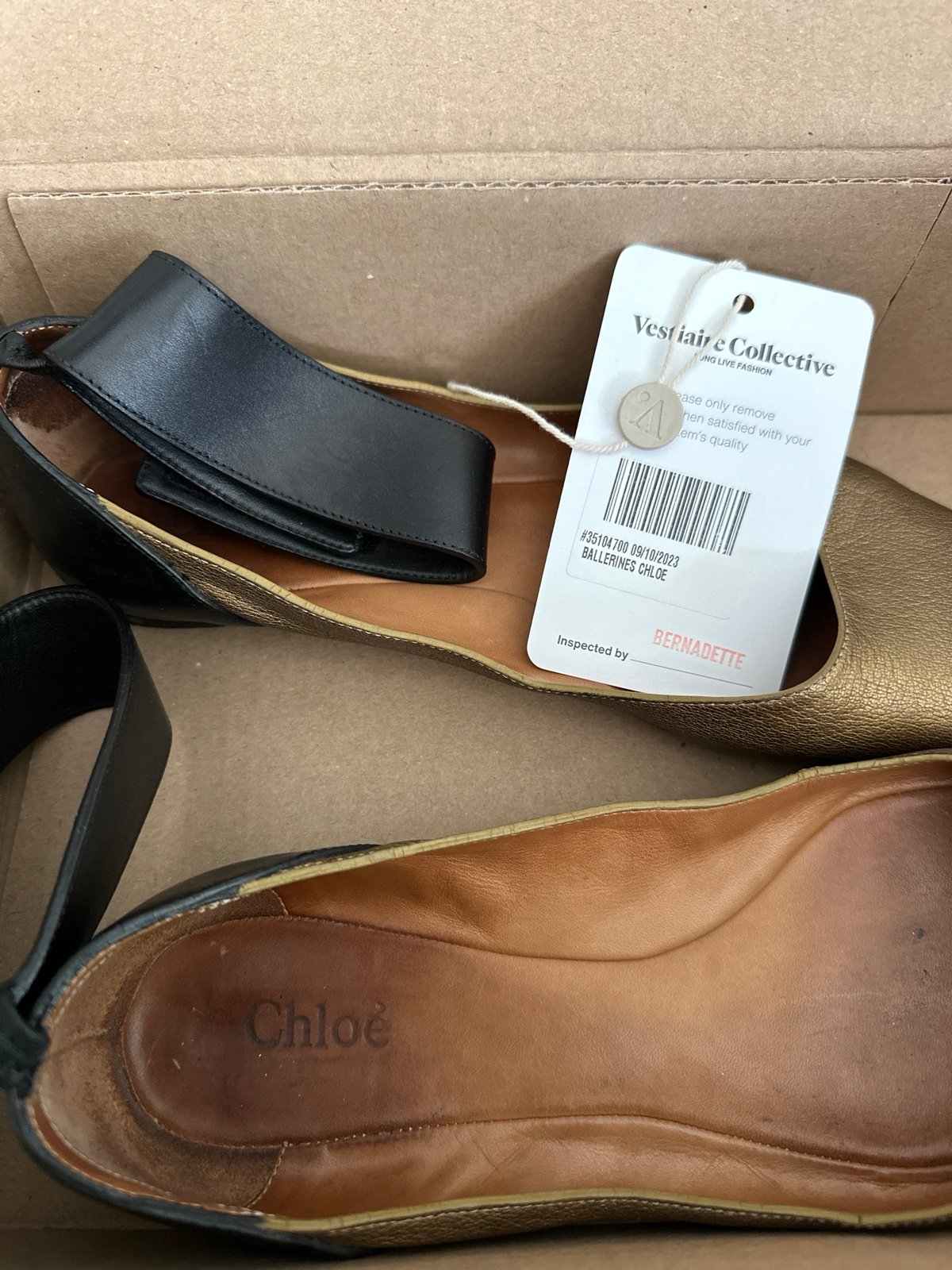 Authentic Chloe gold/black ballet flats 37.5