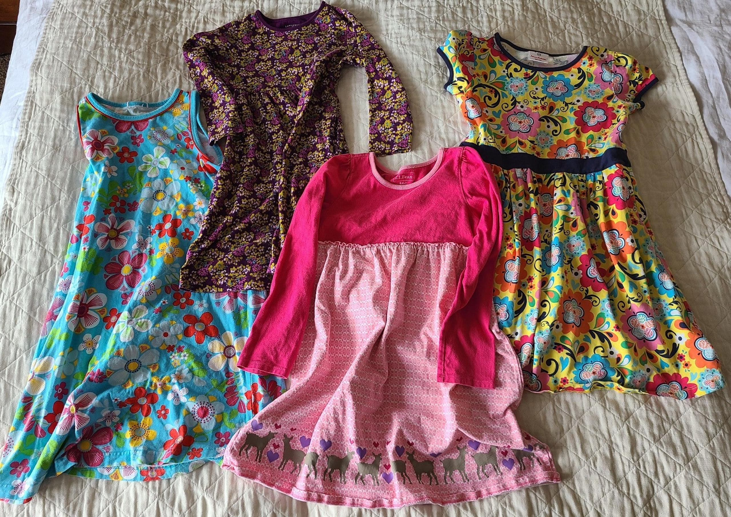 4-pack Girls Play Dresses - Hanna Andersson, LL Bean, Land's End, H&M, sz 6-8