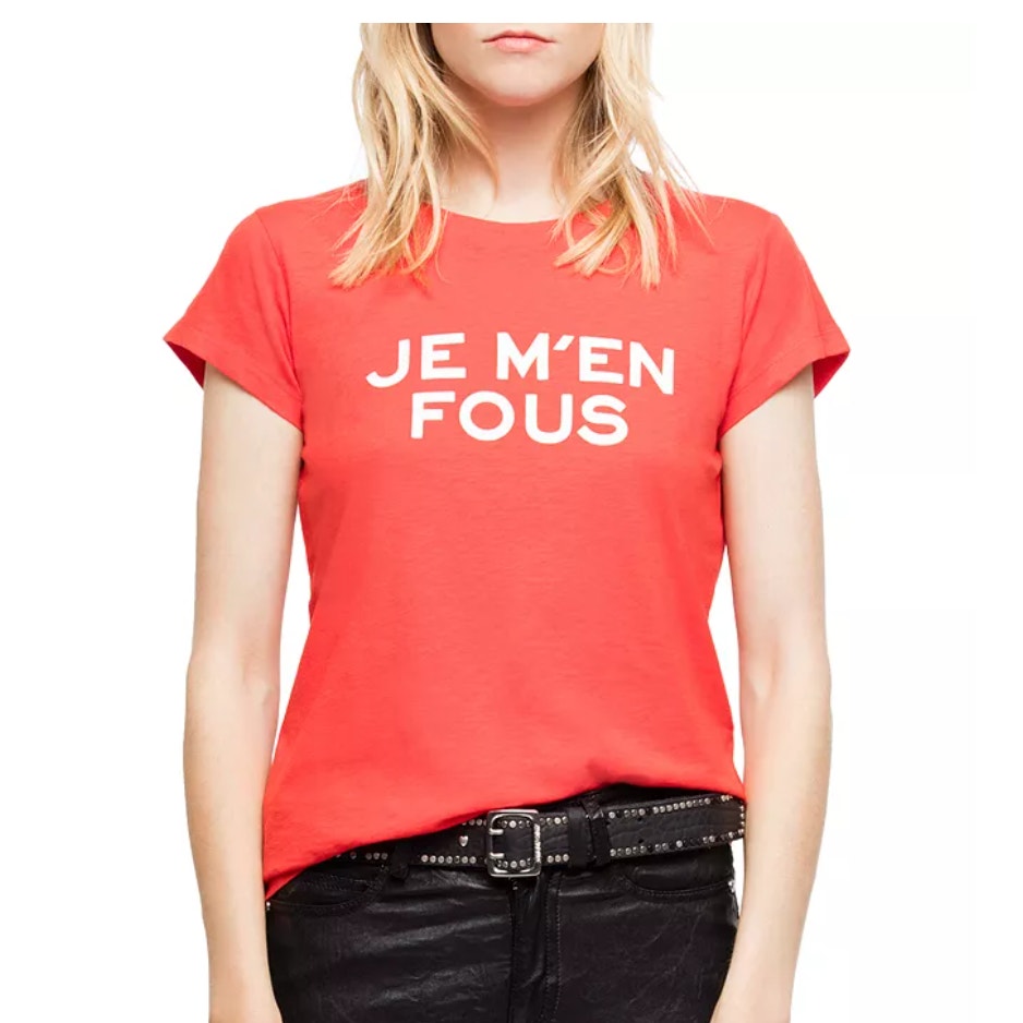 Zadig & Voltaire - Skinny Bis Tee Red - Je M'en Fous Womens Small - Paris French