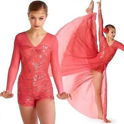 Dance Costume Curtain Call E2191 Orange Large Child Contemporary Lace Lyrical L