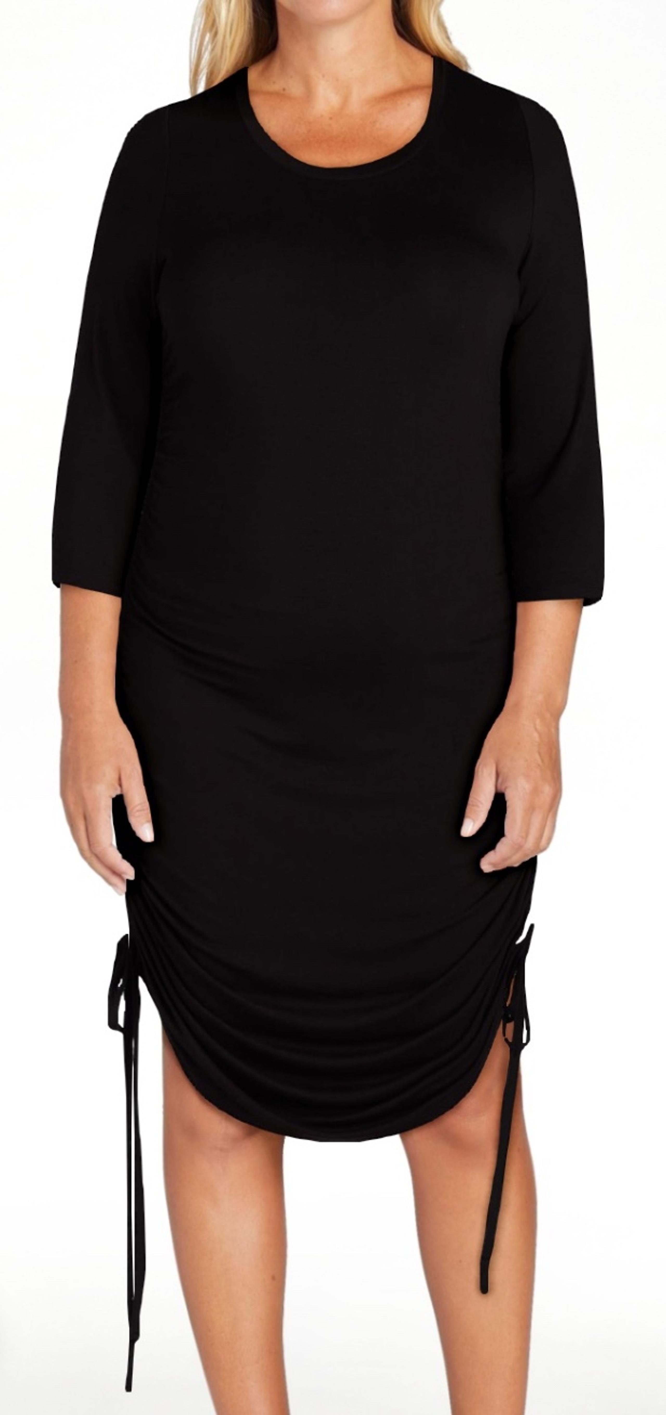 Terra & Sky Women's Plus Black Double Ruched Knit Midi Dress Side Ties Size 2X