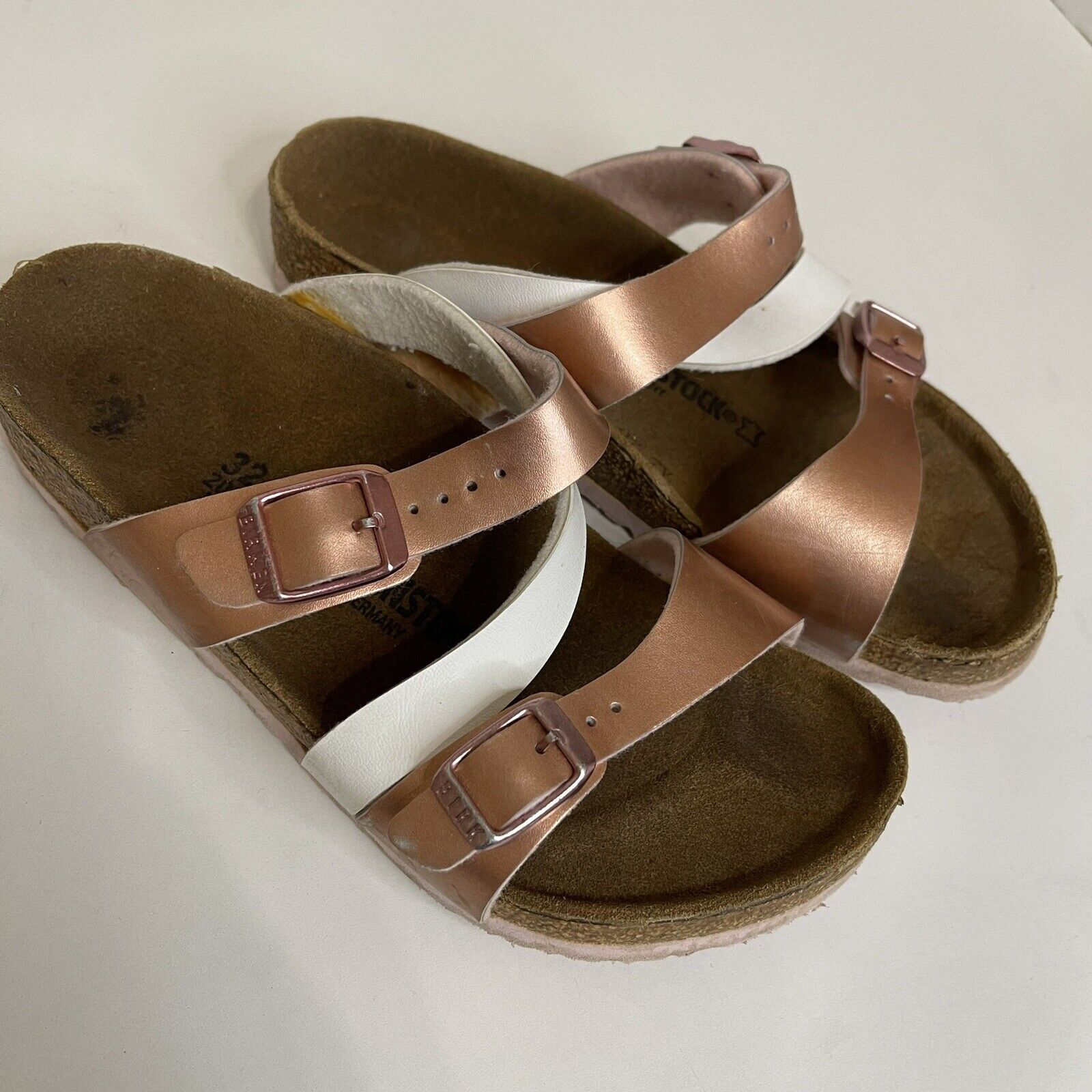 Birkenstock Size 32 205 Kids 1-1.5 Sandals Rose Gold White Birko flor