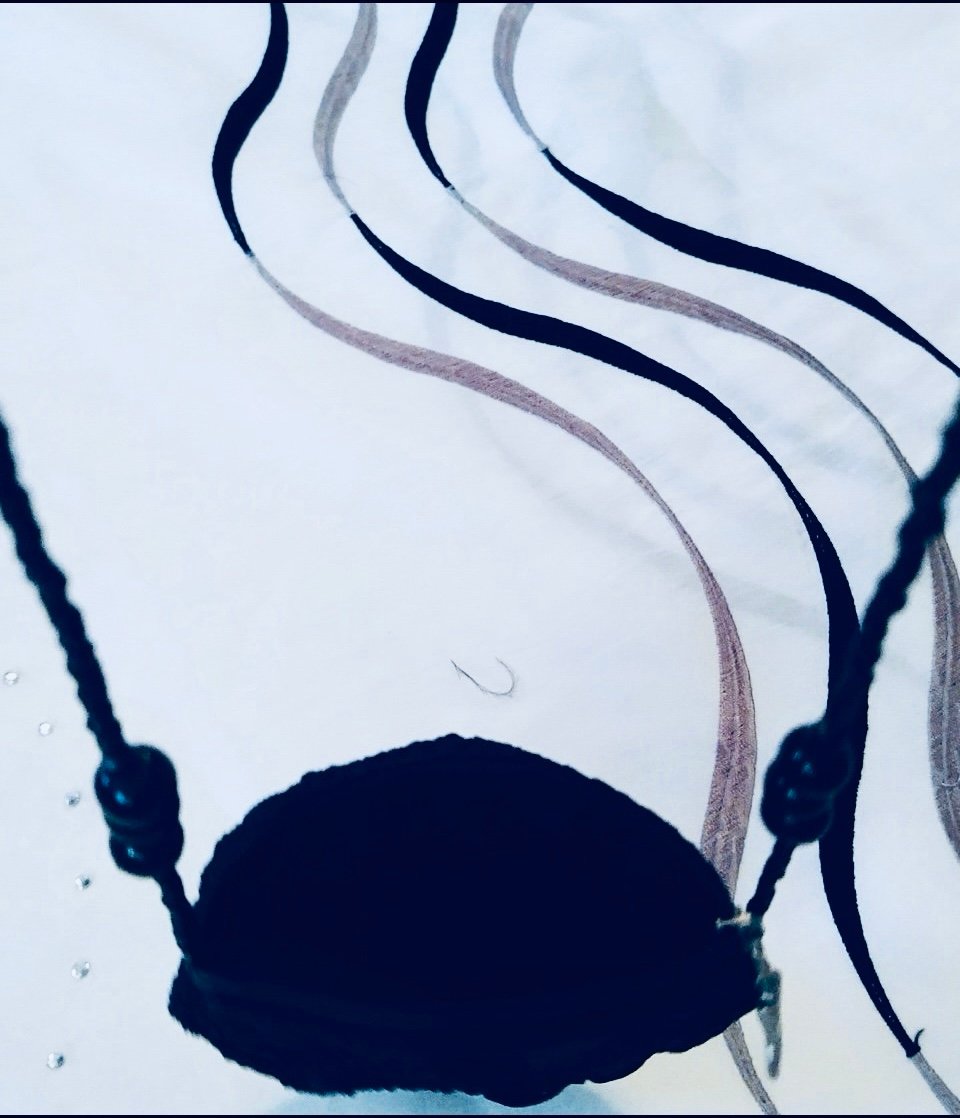 BLACK CROCHETED CIRCLE,  4" INCH CIRCUMFERENCE,   MINI PURSE W ZIP CLOSURE