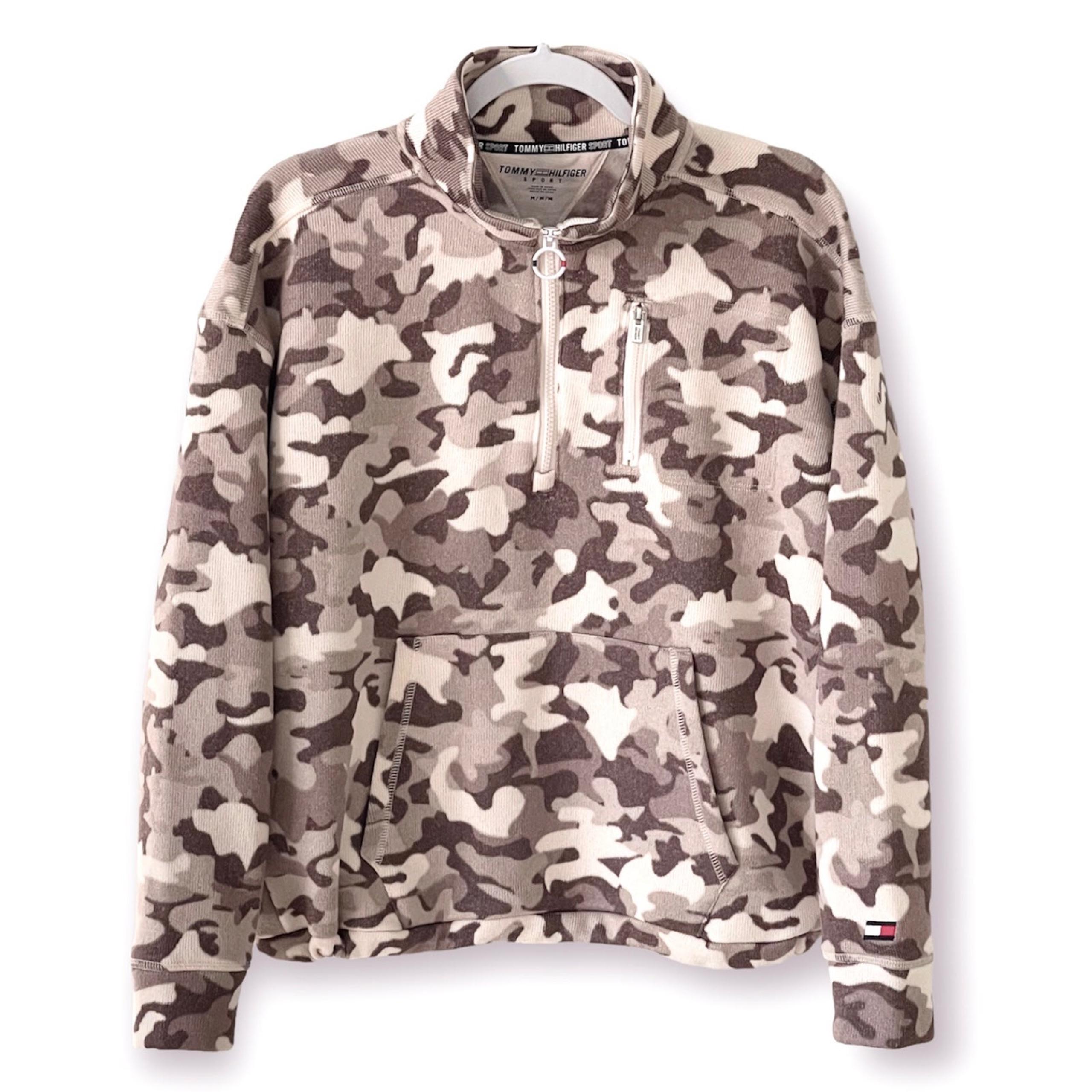 Tommy Hilfiger RARE Camo Sweatshirt 1/2 Zip Fleece Knit Funnel Neck Sz M