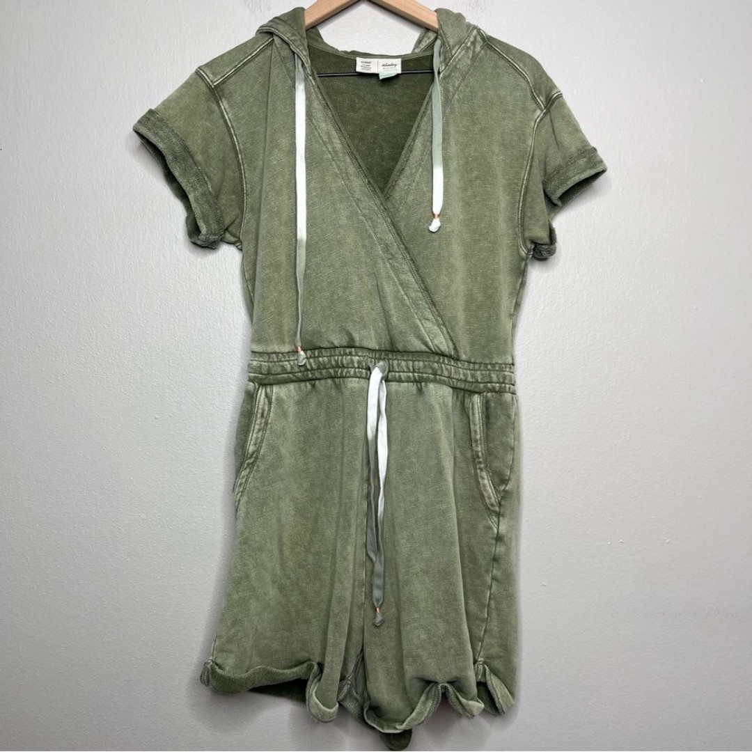 Anthropologie Saturday Sunday Kendall Hooded French Terry Romper Olive Green