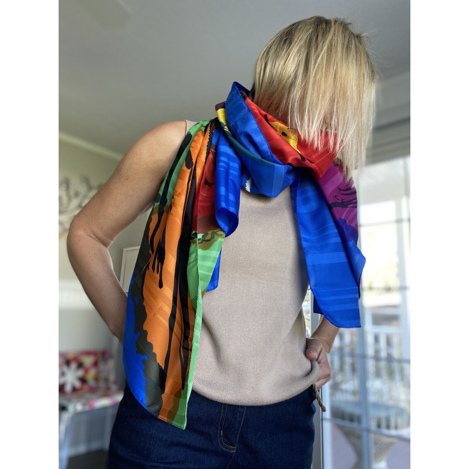 Vintage scarf Decorative 2 PARROTS 46.5x62