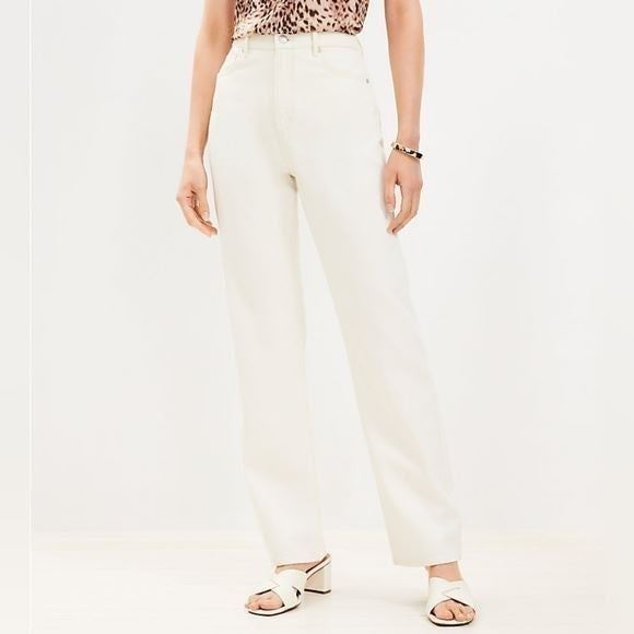 Loft curvy high waist cream boyfriend rolled hem jeans size 31 12 new!!