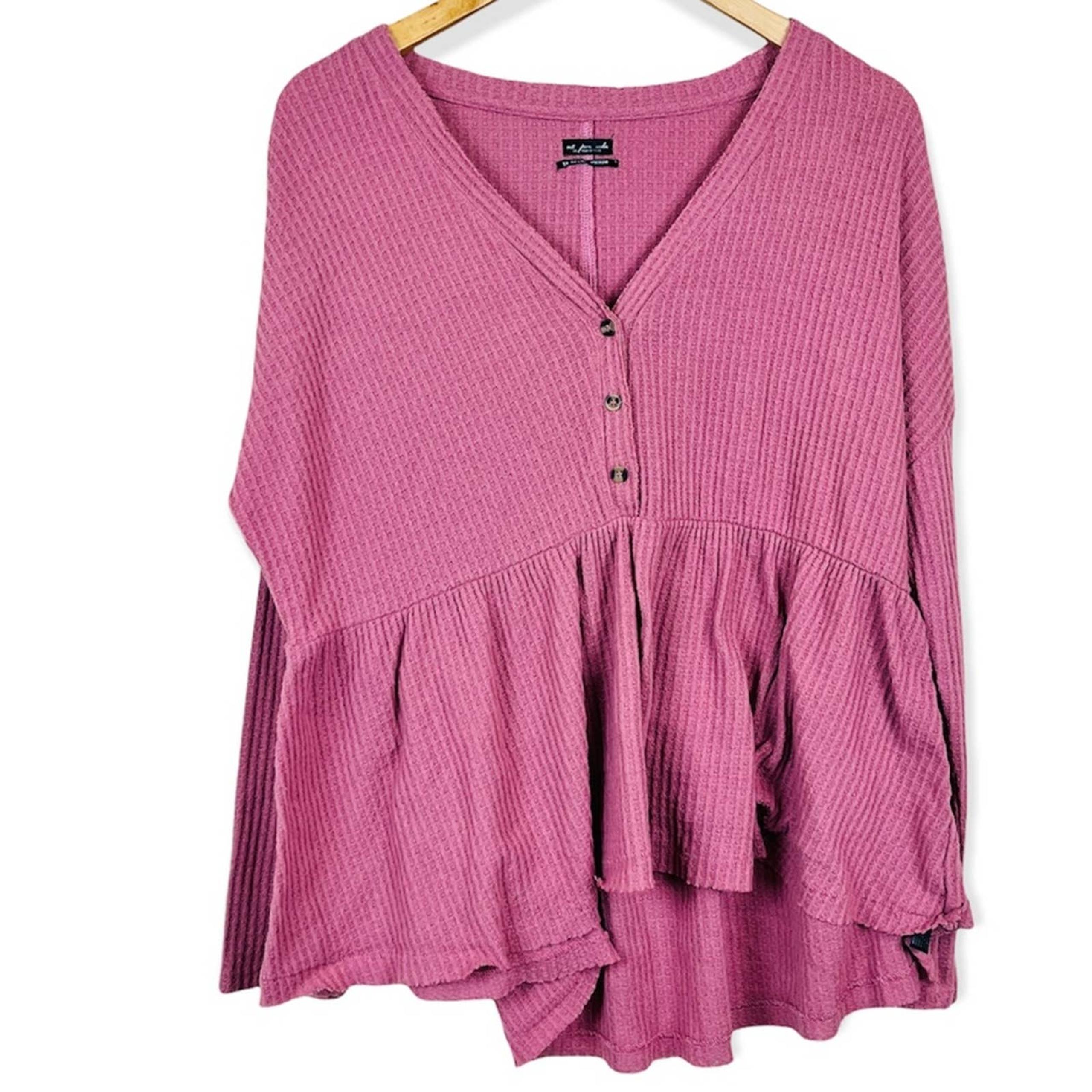 URBAN OUTFITTERS Mauve Knit Long Sleeve Flowy V Neck Top SMALL Relaxed Fit Cute