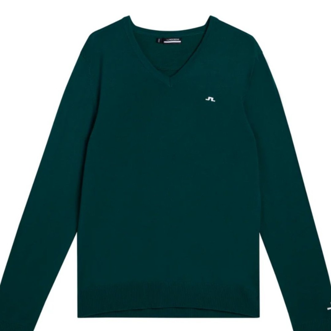 J.Lindeberg Golf Jumper Sweater Lymann Merino Wool V Neck Hunter Green Medium