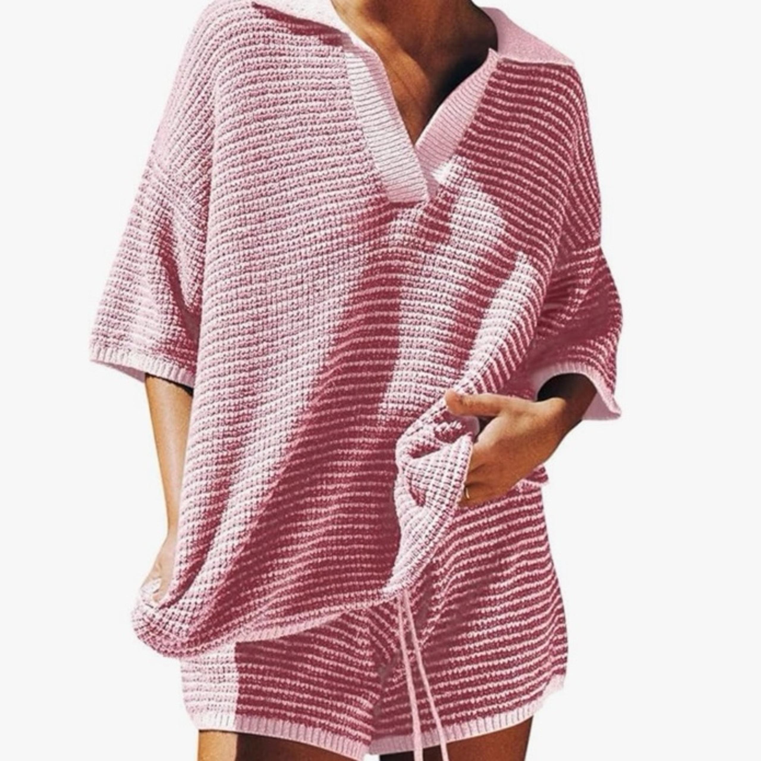 Pink striped sweater set