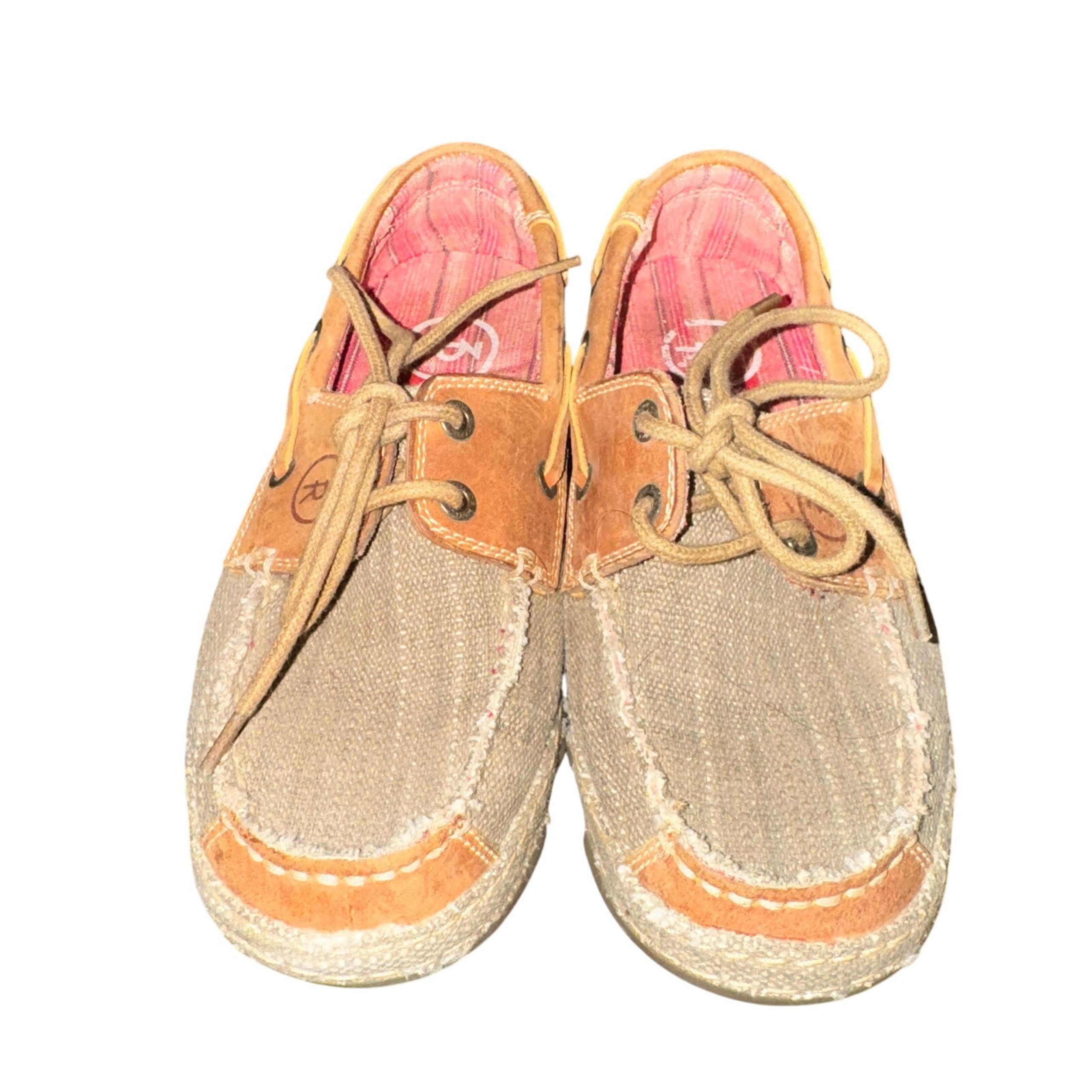 Tony Lama 3R Canvas Loafers Women's Size 6.5 B Beige Straw Leather Casual Shoes