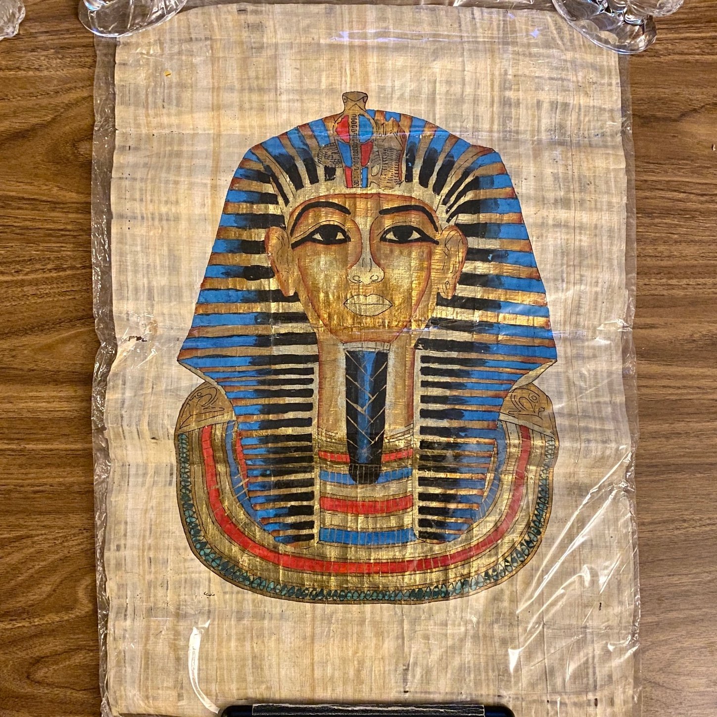 VINTAGE KING TUT EGYPTIAN MASK ORIGINAL PAINTING ON PAPYRUS WALL ART DECOR