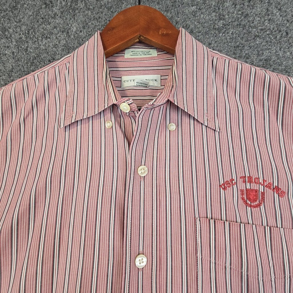 Vintage 1990s Cutter & Buck Men's Red & White Striped Button-Up Shirt Size Large
