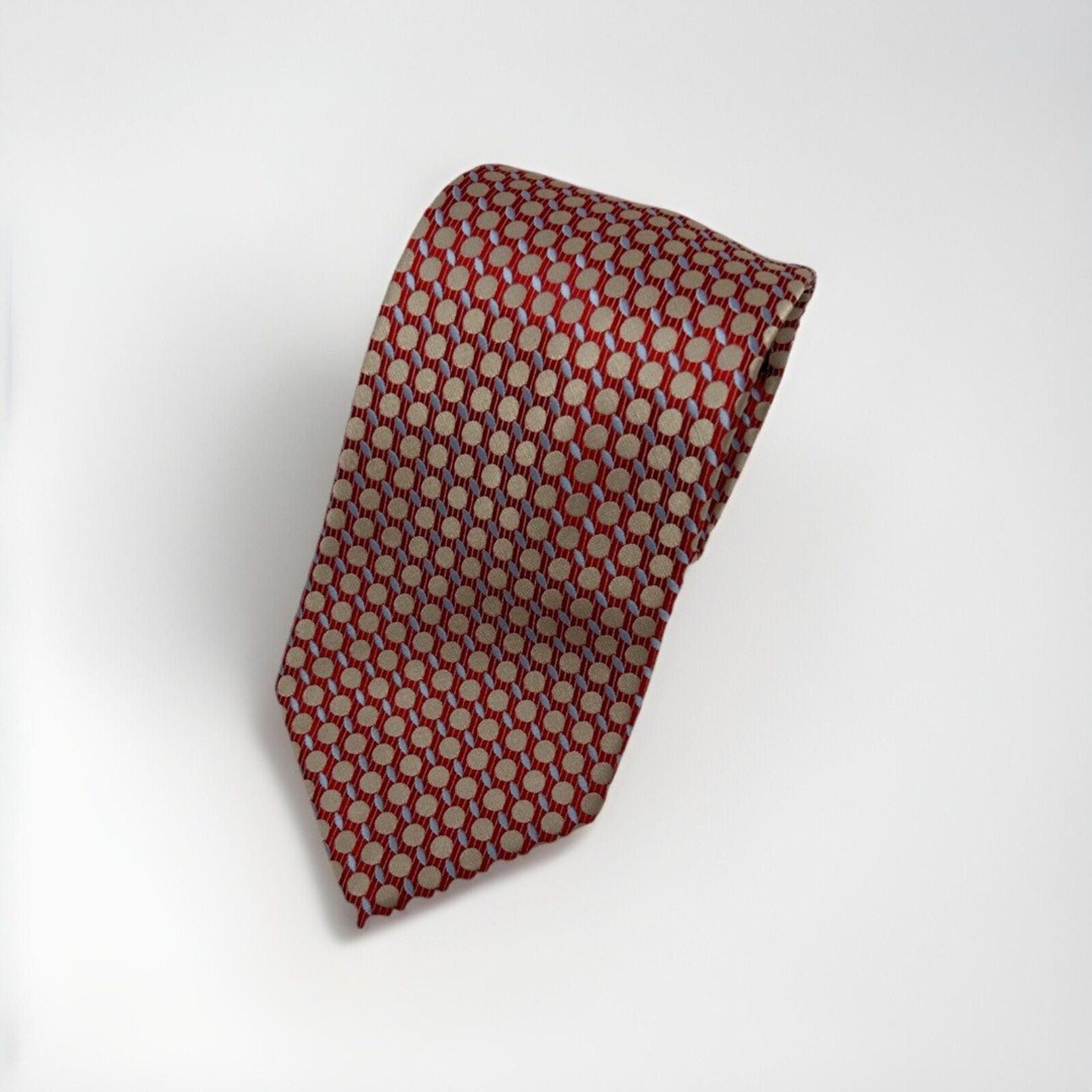 Alexander Julian Colours  Red Tan Geometric Pattern Neck Tie L 58"x W 35"