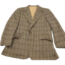 Vintage 2 Button Front Plaid Men's Blazer Suit Long Sleeve Pockets Brown
