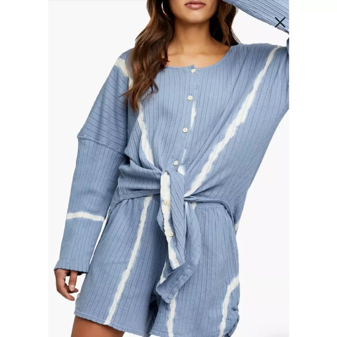 Free People Intimately Little Dream Tie Dye Pajamas Top Only, Blue Combo, M