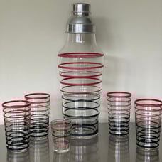 Vintage Art Deco Striped Cocktail Set- Matching Glasses & Bonus Shot Glass!