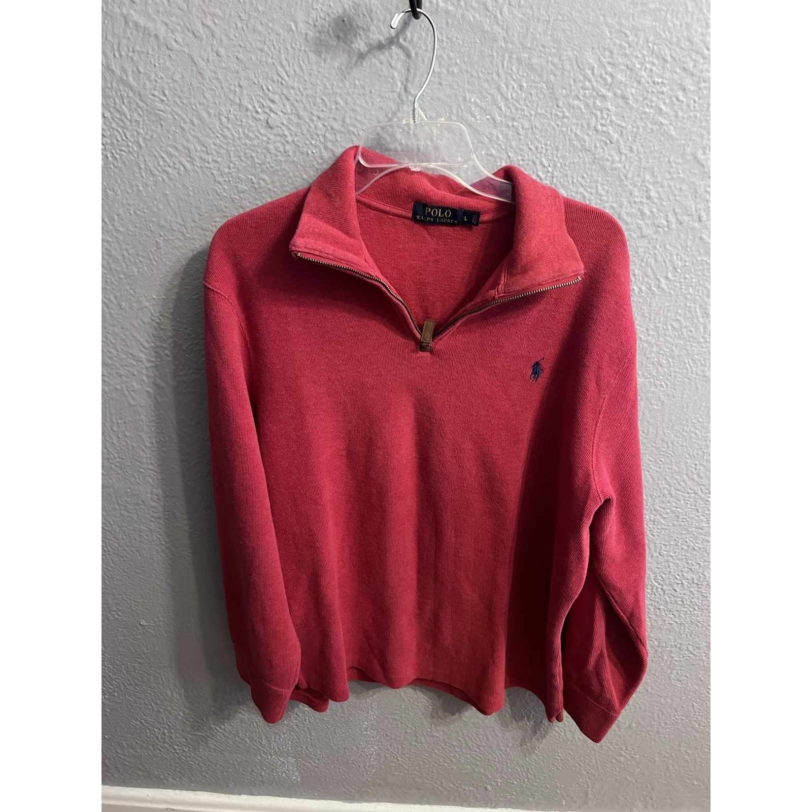 Polo Ralph Lauren Mens Reddish Rib 1/4 Zip Cotton Sweater Large