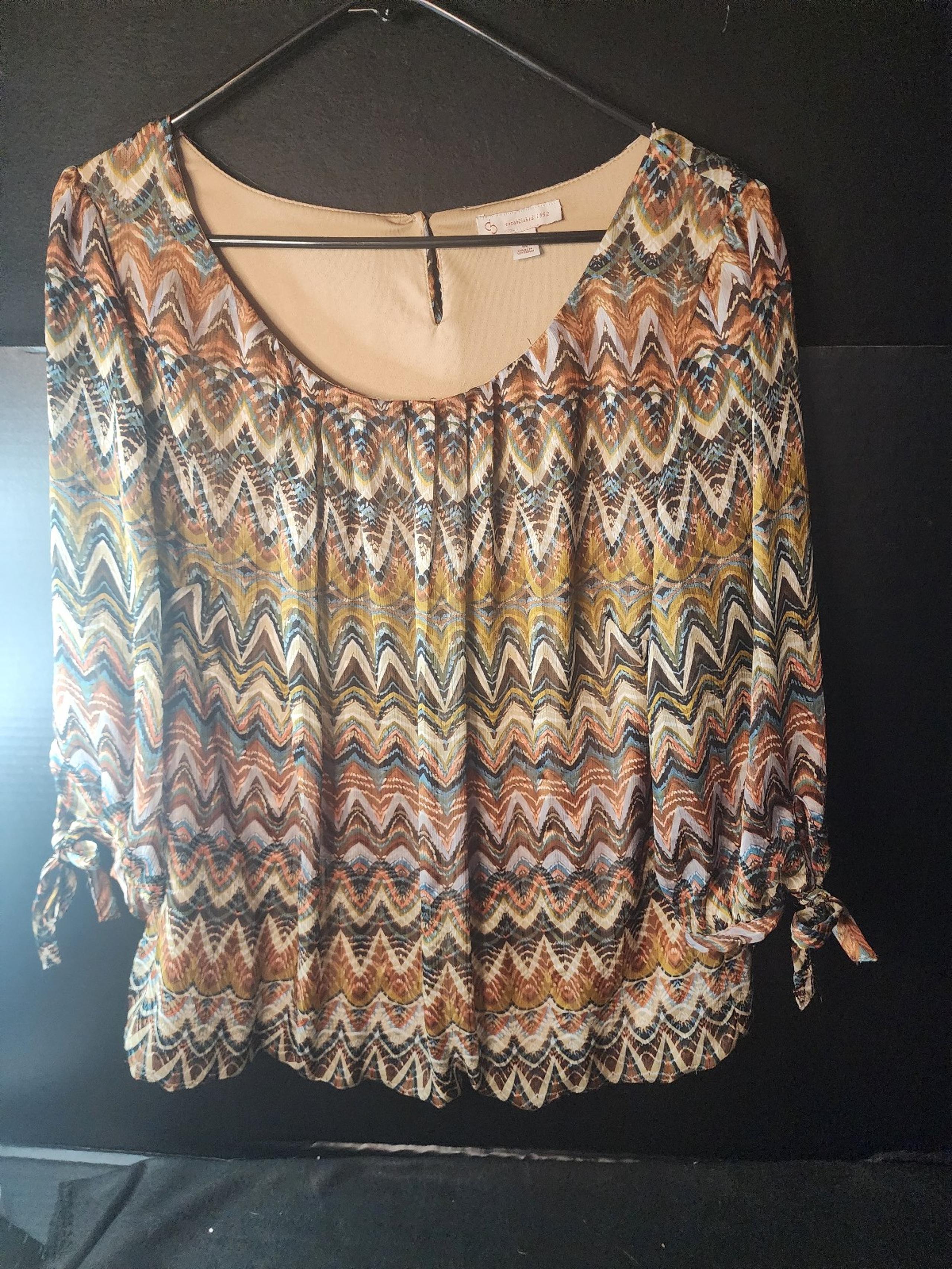 DRESS BARN Womens Blouse SZ 1X Multi Colored Lined W/Sheer 3/4 Sleeves. UB2