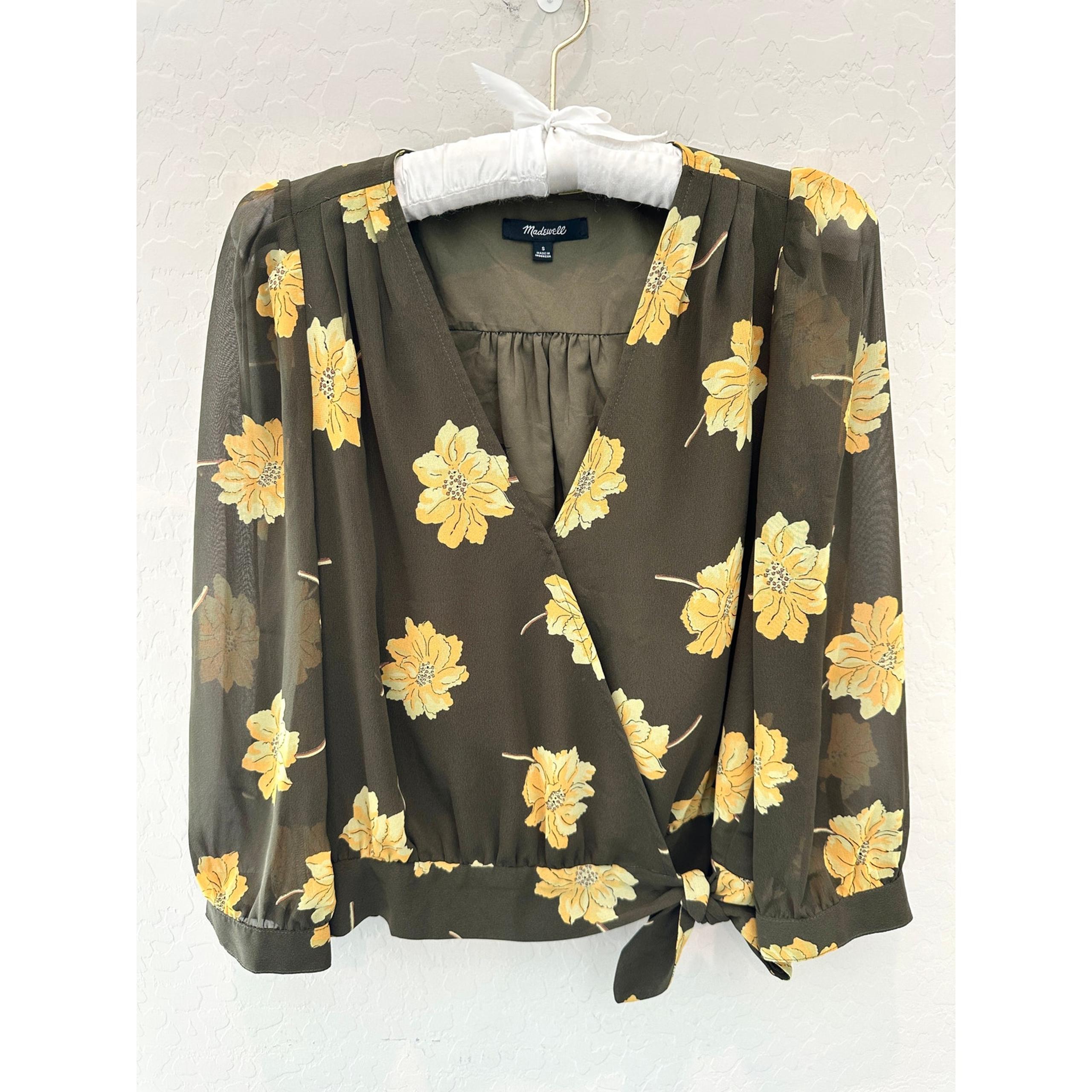 MADEWELL | Effie Green Floral Chiffon Wrap Blouse | Small