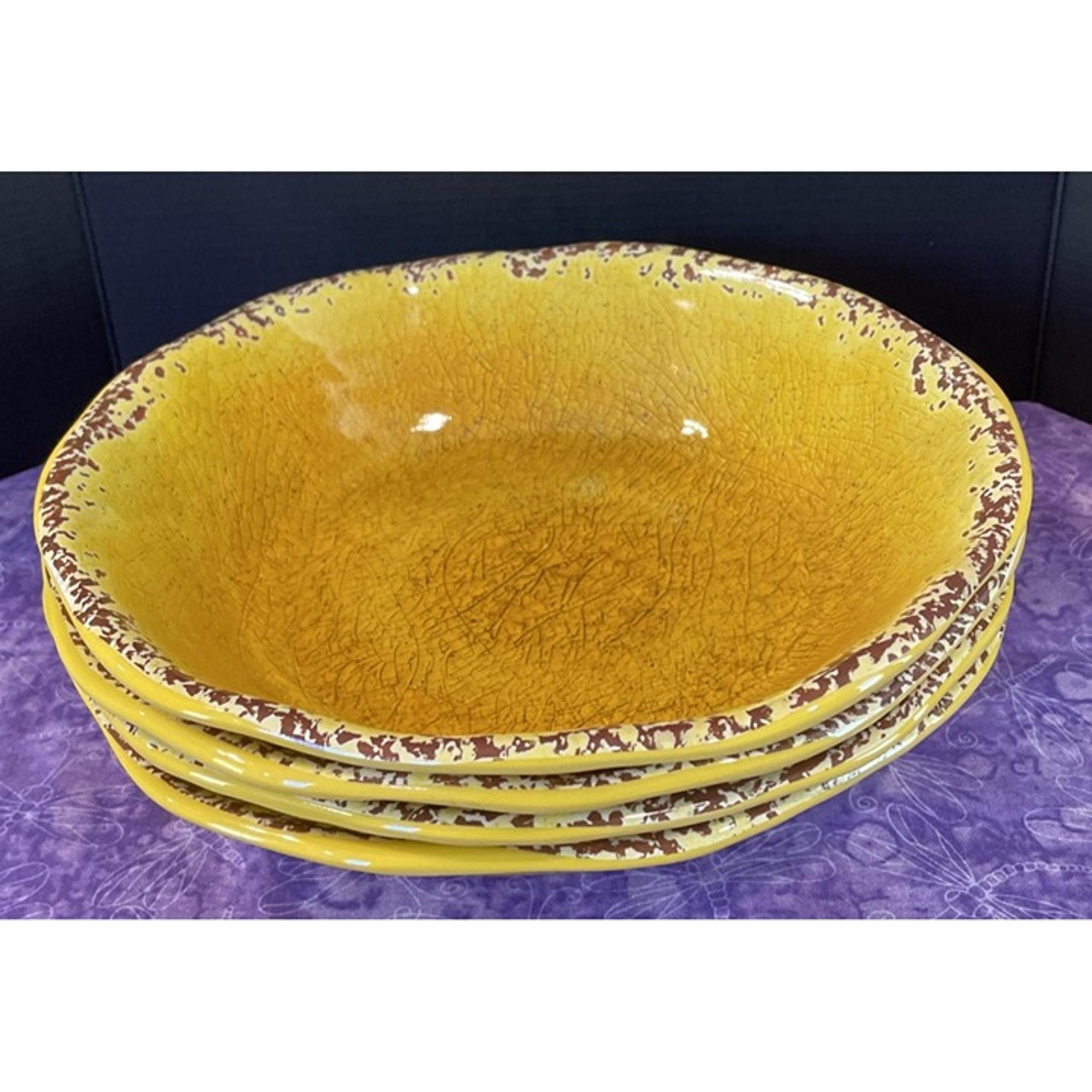 Pier 1 Imports Carmelo Melamine Pasta Bowls 8.5 Inch Yellow Crackle Set Of 4