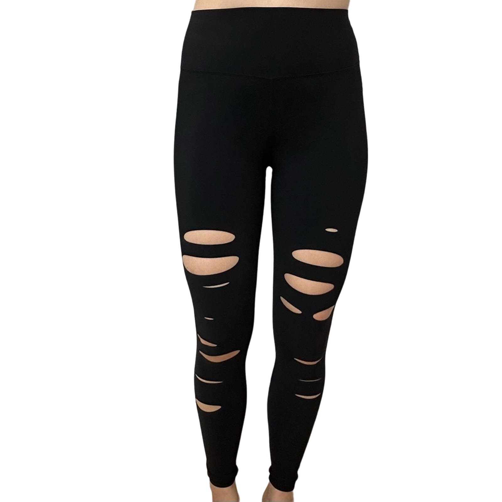 Alo Yoga Leggings Black Ripped Grunge Punk Casual Gym Workout Size Extra Small