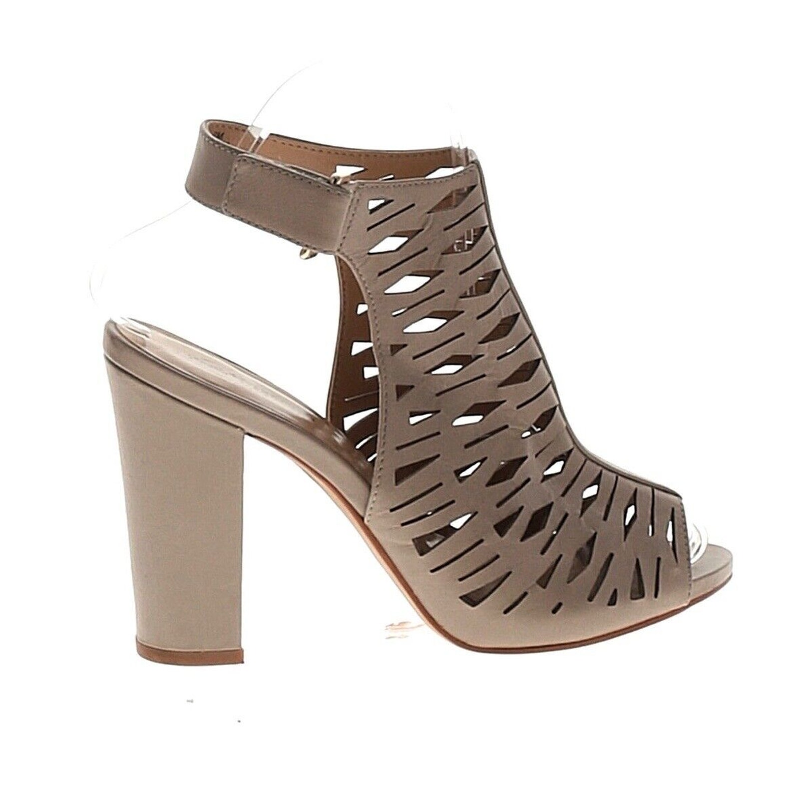 Karl Lagerfeld Rennes Laser Cut Caged Taupe Leather Peep Toe Block Heels Size 7