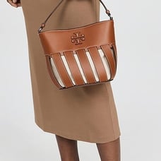 Tory Burch Women's Small McGraw Stripe Die Cut Bucket Bag