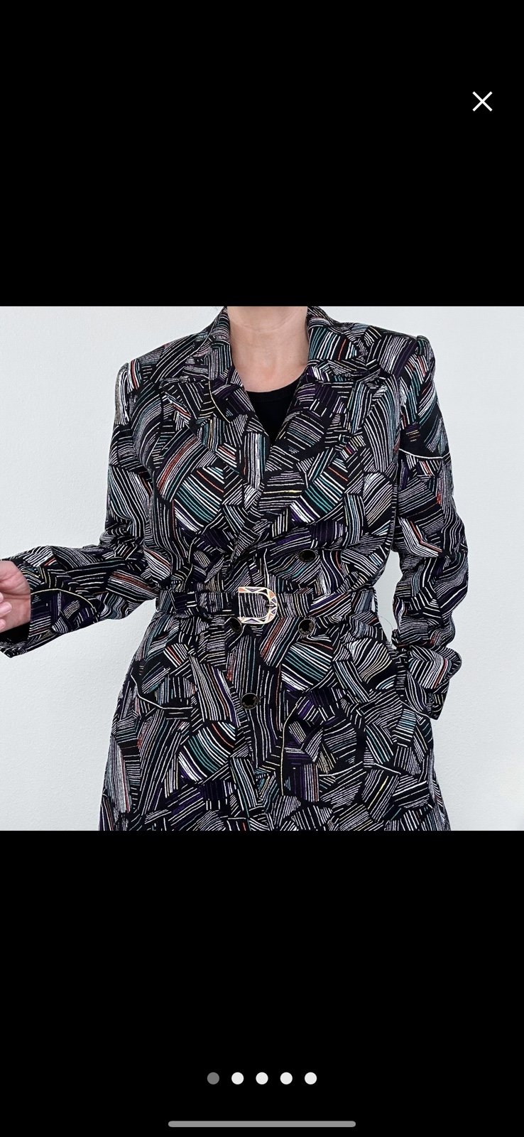 DURO black multi color printed trench coat size 6