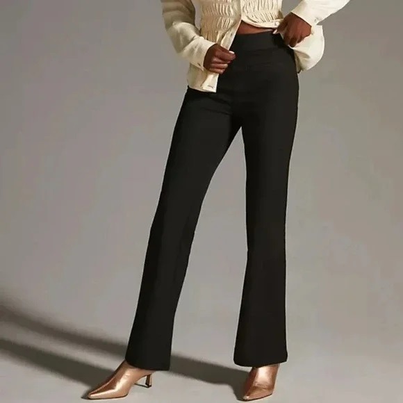 Anthropologie Maeve Black Slim Flare Leg Side Zip Trouser Pants Womens Size 6